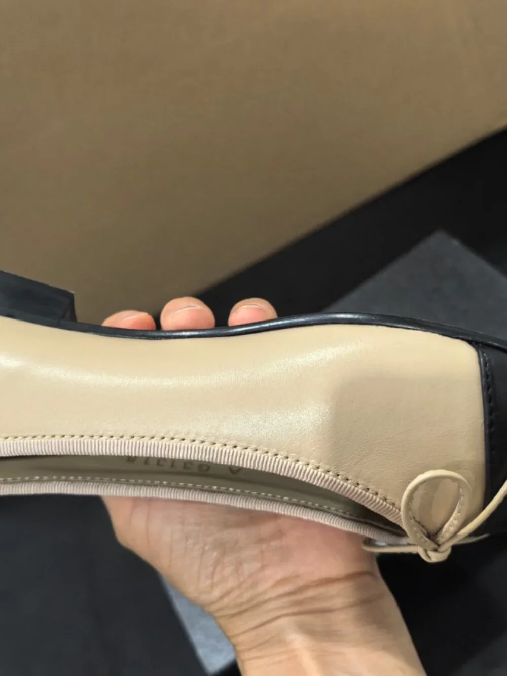 CHANEL Beige Lambskin Cap Toe Ballerina Flats